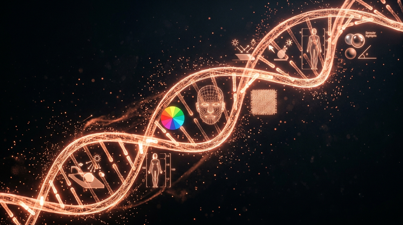 DNA helix visualization representing Visual DNA character attributes