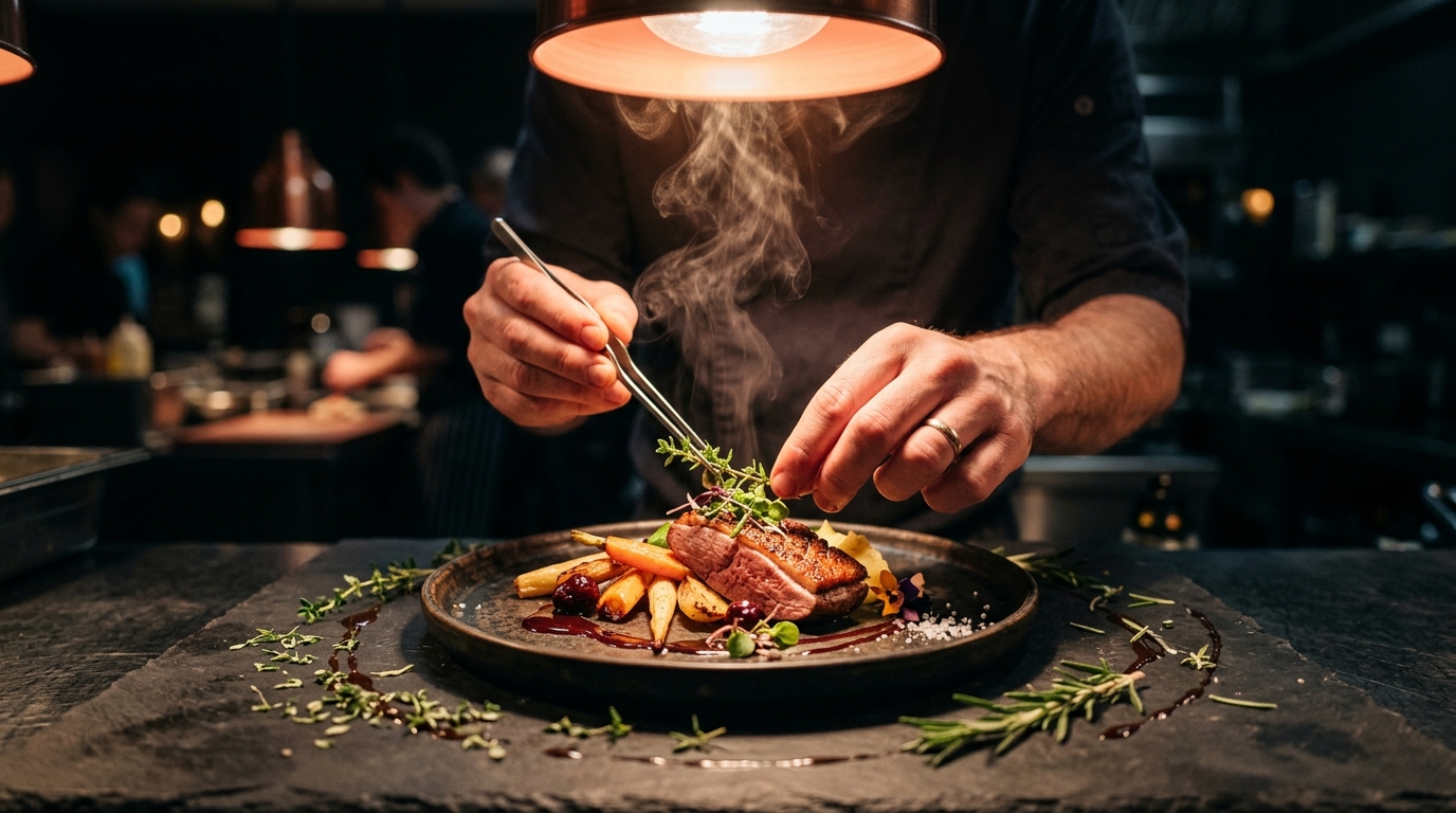 Food visual style with appetizing close-up photography and warm natural table-setting ambiance